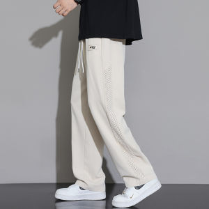 Mens Ice Silk Summer Pants Loose Straight Leg Casual Trousers with Flowy Drape Trendy Wide Leg Sporty Design Ice Silk Pants Wide Leg Trousers Summer Casual Pants