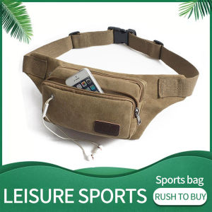 【Ready Stock】Canvas Waist Pack Running Belt Fanny Pouch Waistband Case Holds All Cell Phones Sports Fitness Holder Bag fits Men