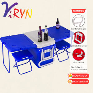ViRYN 32L Portable Foldable Insulated Cooler Box with Stool And Wheels Outdoor Refrigeration Box for Camping Picnic Car Travel Food Preservation With 2 Chair Kotak Penyejuk Bertebat Boleh Dilipat