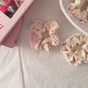 Floral Print Elastic Hair Scrunchy Delicate Lace Edging Comfortable Stretchy Ponytail Holder Casual Sports Hair Decors