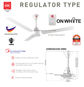 KDK K15VO CEILING FAN WITH KDK FAN REGULATOR 60" 3 METAL BLADE WHITE