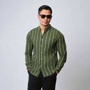VENGOZ Kemeja Shanghai Pria Slimfit - Vicente Stripe Army Green LS