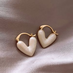 Simple Design White Enamel Geometric Heart Hoop Earrings New Fashion Jewelry For Women earrings korean style set Women Stud Earrings Heart Pendant Drop earrings hypoallergenic Luxury Earring for Wedding dangling earrings summer earrings for women beach