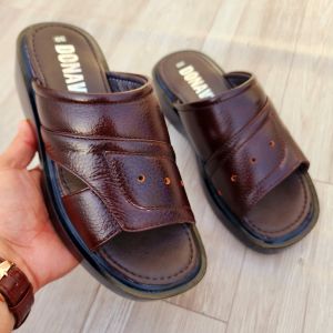 Dép nam quai ngang da bò thật 100% đế đúc TOMY cao 5cm hỗ trợ tang chiều cao N.TOMY