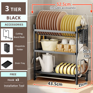 GSlife 🔥🔥Dish Rack with Drainer Kitchen Organizer with Cup Rack Plates Organizer Rack