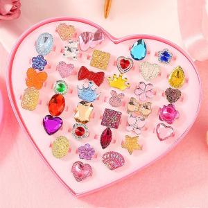 Colorful Children’s Finger Ring Fashion Toy Shiny for Rhinestone Rings 36PCS Universal Size Girls Ring Kindergarten Kid