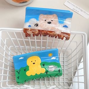 PRAYERF ความเด็กๆ ที่หนีบผมลูกสุนัขโกลเด้นรีทรีฟเวอร์ แบบเกาหลี หวาน ที่หนีบผมสุนัขเวสต์ไฮแลนด์ไวท์เทอร์เรียร์ ลำลอง ดอกไม้ คลิปผมกรดอะซิติก สาวๆ