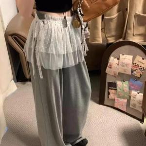 Y2k Mini Skirt Layered Lace Harajuku Embroidered Flower Lace Up Ruffles Skirt Streetwear See Through Pleated Skirts Jeans Decoration