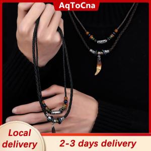 [COD] AqToCna Ship within 24 hours Fashionable And Trendy Charm Wolf Tooth Pendant Woven Rope Necklace For Daily Wear And Travel Accessories