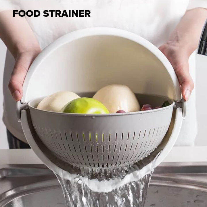 Kitchen Rotating Food Strainer Colander Washing Bowl for Pasta Fruits ...