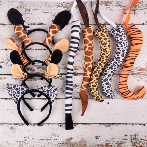 Leopard Giraffe Ears Headband Tail Set Handmade Animal Costume Set Cartoon Costume Halloween Cosplay Accessories