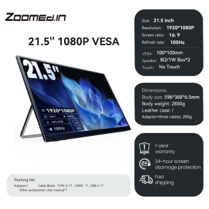 【Local Warehouse】ZOOMEDIN 21.5 Inch 1080P  FHD Ultra-Slim Portable Monitor for Laptop100% SRGB External monitorDual Speakers Extender Display. with Smart Cover for LaptopPC Phone Xbox PS4/5 Switch【Delivered Whinin 72 Hours】