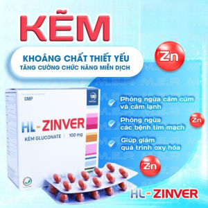 Viên Uống Kẽm HL-ZINVER 100mg – Tăng Cường Miễn Dịch Ngừa Cảm Cúm Chống Oxy Hóa – Hộp 100 Viên