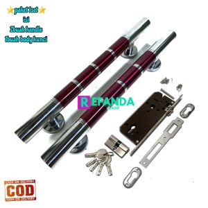paket 2 buah gagang handle pintu dan fullset lock body kunci untuk pintu depan dan kamar model daun pintu 1