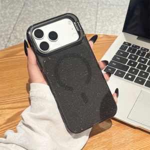 New Fold Metal Lens Bracket Glitter Clear Case For iPhone 18 Air 17 16 15 14 13 Pro Max Plus For Magsafe Charging Cover