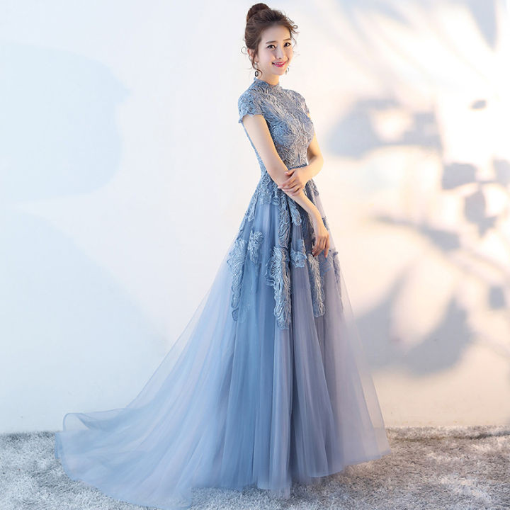 Eaglely Banquet High End 2024 Blue Long Evening Dress Dinner Party Annual Meeting Elegant Classy 6832