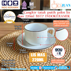 INDO KERAMIK cangkir + lepek putih polos 220ml / gold lining cup and saucer / coffee tea / hotel resto