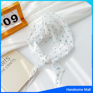 H.S. ผ้าพันคอ ทรงสี่เหลี่ยม สไตล์เกาหลี ผ้าคาดผมชีฟอง เรียบง่าย กันแดด Silk scarf