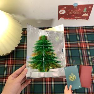 XYAX Creative Christmas Tree 3D Pop-Up Card Three-dimensional Luminous Christmas Tree Greeting Card New Year Handmade Holiday Card Xmas