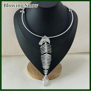 Blowing Novelty Design Alloy Big Fish Bone Pendant Choker Necklace For Women Fashion Exaggerated Necklace Jewelry Accessories Gift