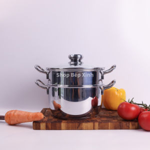 Bộ nồi xửng hấp FiveStar Standard inox 430  3 đáy  nắp kính tặng 1 vá canh ( 24cm / 26cm / 28cm / 30cm / 32cm ) dùng được bếp từ  hồng ngoại  gas