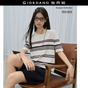 Giordano Women Striped round neck short sleeve knitwear Free Shipping 18356907