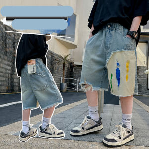 Children‘s Fashion Patchwork Denim Shorts For Boys Elastic Waist Boys Casual Summer Mid-Calf Pants Kids High Quality Korea Jeans h260702