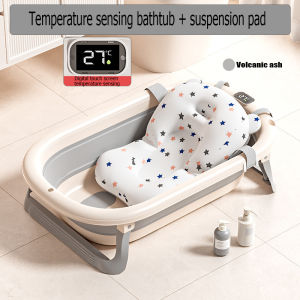 Foldable Bath Tub with Baby Bath Bed & Thermometer Safety Portable Infant Shower Bathtub with Drain