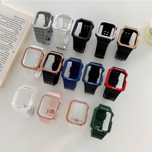 สาย สำหรับ Apple Watch 45มม 41มม 42มม 44มม 38มม 40มม สายซิลิโคนสำหรับเล่นกีฬาสำหรับ i Watch Series 8 7 6 SE 5 4 3 2 1 สาย ด้วยเคสป้องกั