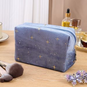 Q-1151 STORE Soft Velvet Cosmetic Bag with  Zipper Portable Beauty Case Pouch High Quality  stamping star pattern Women Toiletry Bag