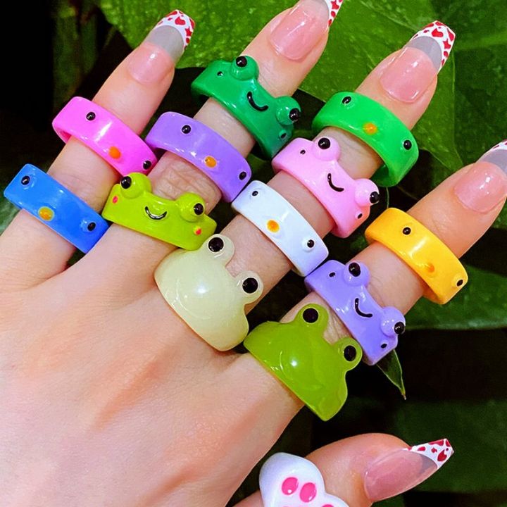 Cute Frog Rings Lover Resin Acrylic Rings for Women Girls Couple