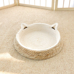 AP AIMAYAPET Rattan Woven Cat Nest Semi Enclosed Scratch Resistant Bite Proof Sturdy Summer Cool Pet Bed Sarang Kucing