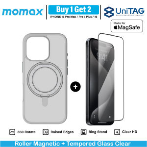[BUY 1 GET 2] Case For iPhone 16 Pro Max Magsafe Ring Stand MOMAX + Tempered Glass Clear Anti Gores