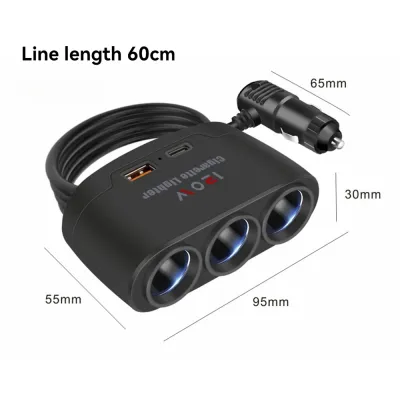 120W Car Charger Adapter 12V 24V 3 Socket Cigarette Lighter Splitter Dual USB LED Car Fast Charger For iPhone iPad GPS