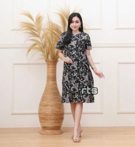 DRESS BATIK WANITA -BAJU BATIK WANITA MOTIF SAKURA MERAH TERBARU