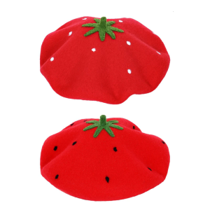 Strawberry Beret Hat Handmade Wool Felted Painter Hat Adjustable Size Beret for Women and Fashion Enthusiasts