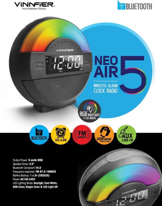VINNFIER Tango Neo Air 5 Portable Bluetooth Speaker with Alarm Clock