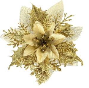 Msia (Ready Stock) 1pc 14cm Artificial Christmas Glitter Flower Fake Merry Xmas Tree Decoration Decor DIY Ornament