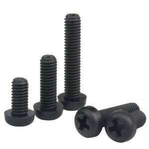 Black PA66 Nylon Phillips Pan Head Cross Round Screw Bolt Plastic M6 M8 Metric Thread Plastic Insulation