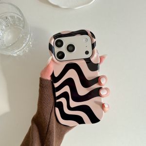 Glossy Wave Pattern Hit Color Protective Case For iPhone 17 Air 16 15 14 13 Pro Max Curly Edge Shockproof Water Ripple Back Capa