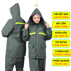 Quần Áo Mưa Bộ Vải Dệt Kim Xanh Bộ Đội Cao Su Non Mềm Mại Chống Thấm Có Giải Phản Quang An Toàn Xe Máy