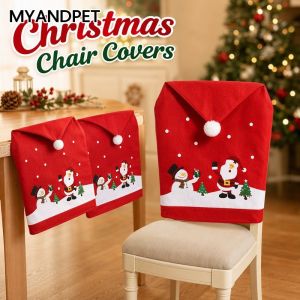 1/4 Pcs Red Santa Hat Chair Back Covers Soft Christmas Dinner Chair Decor For Home Xmas Holiday