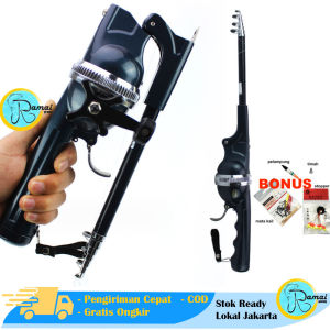 Joran Pancing Lipat joran Portable Lipat praktis Foldable telescopic fishing rod 1.3m bonus