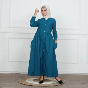 Gamis Wanita Muslim Terbaru Baju gamis blues dewasa Bahan Linen Premium
