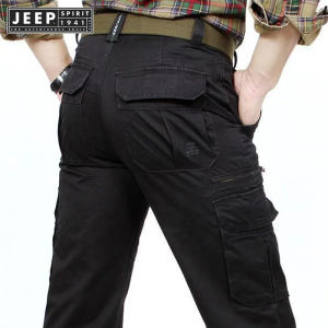 JEEP SPIRIT 1941 ESTD   Loose mens large pocket jumpsuit outdoor sports tactical pants jogging elastic waistband pure cotton casual work pants