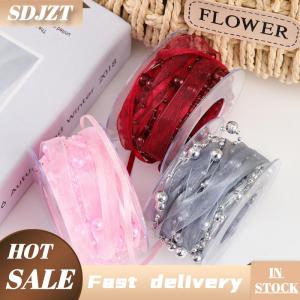 SDJZT 1 cuộn 4.5m hạt sợi hoa Vật liệu gói quà ngọc trai ruy băng quần áo sáng tạo may đính cườm ngọc trai hoa gói ruy băng