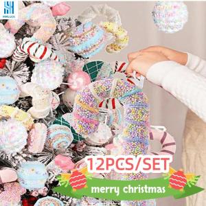 MMLUCK 12Pcs Foam Christmas Balls Pendant Ornaments 6cm Macaron Color Christmas Spheres Pendant Xmas Baubles Flocking Hanging Balls for Christmas Tree for Home