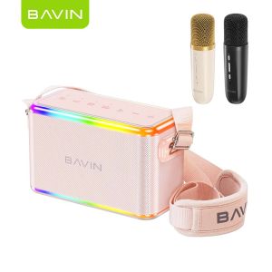 BAVIN BM27 Outdoor Bluetooth Speaker Portable High Power Karaoke Machine with Dual Wireless Microphones & RGB Lights