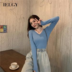 IELGY V-neck long-sleeved knitted womens inner slim fit bottoming top
