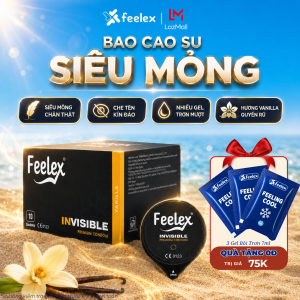 Bao Cao Su Nam Feelex Invisible Siêu Mỏng Nhiều Gel Bôi Trơn Hương Vani Dâu - Hộp 10 Chiếc Kéo Dài Thời Gian Tăng Cảm Giác